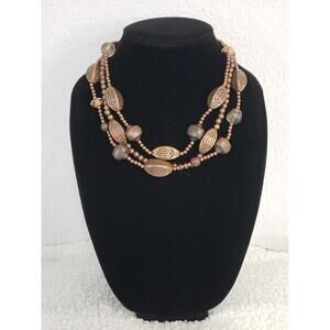 Vintage Karla Jordan Statement Necklace Layered Bronze Aged Copper Tone Beads